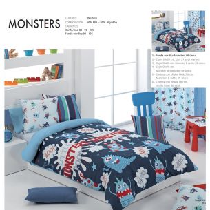 Fundas nordicas infantiles Monsters color azul para cama de 90 o 105 cm